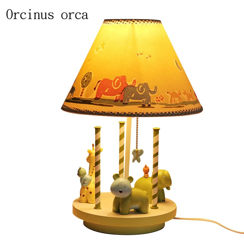 

Cartoon creative merry go round table lamp boy girl bedroom children's room lamp modern simple animal decorative table lamp