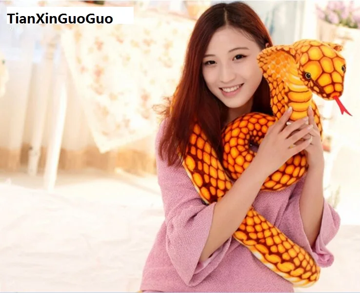 large 200cm artificial yellow snake cobra plush toy soft doll throw pillow funny toy birthday gift b2747