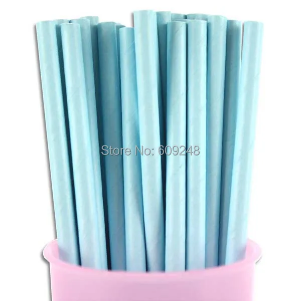 100 Pcs Mixed Colors Plain Light Blue Paper Straws, Cheap Party Supplies Solid Color All Light Blue Paper Drinking Straws