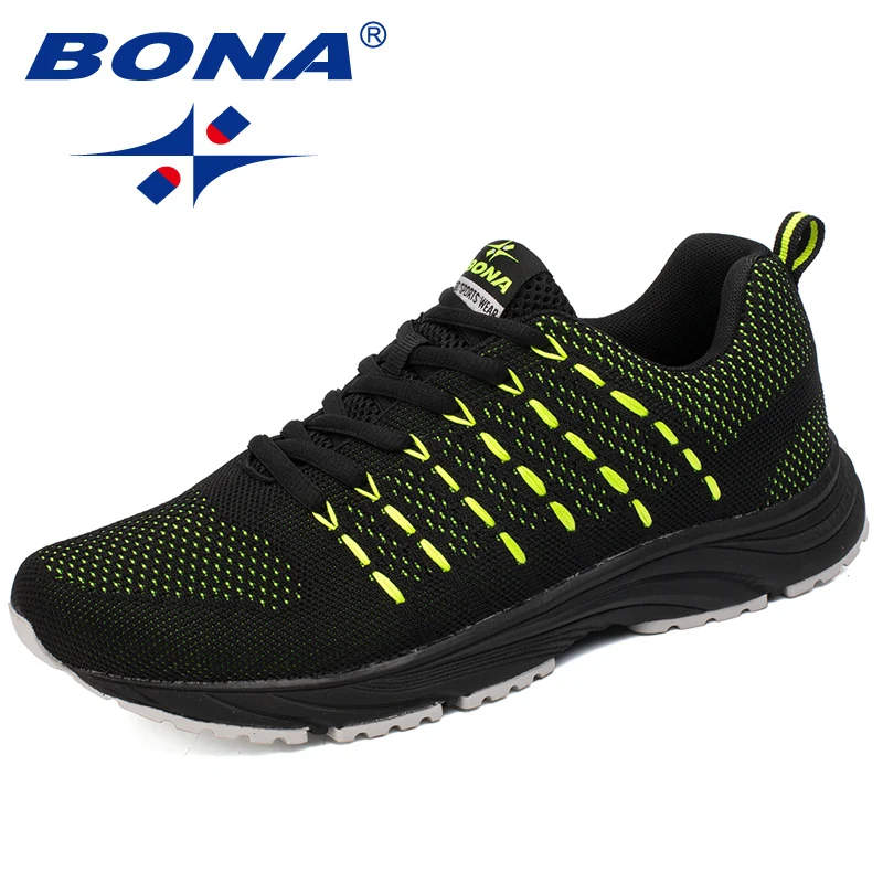 BONA Yeni Popüler Stil Erkekler Koşu Örgü Dokuma Üst spor ayakkabılar Açık Koşu Yürüyüş Ayakkabıları Lace Up