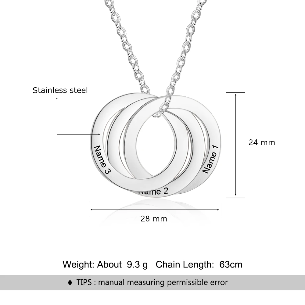 Personalized Name Necklaces for Women Custom Stainless Steel Triple Circle Necklaces & Pendants Anniversary Gift (NE103036)