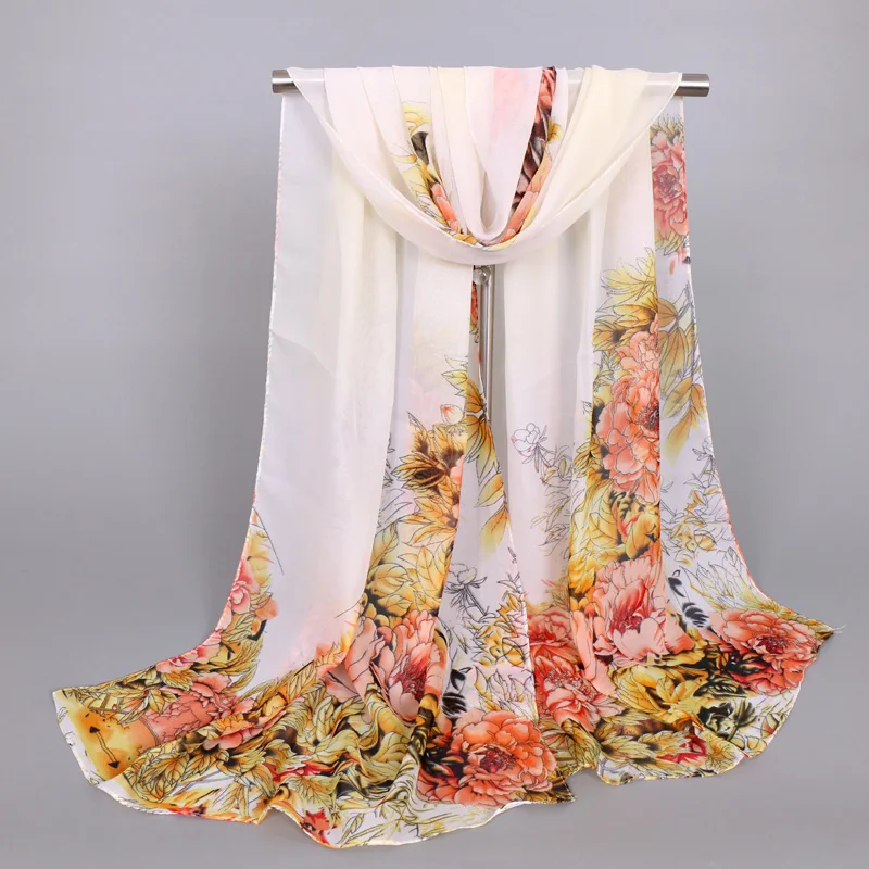 Summer Women Rose Flower Soft Crinkle Hijab Shawl Scarves Sunscreen Silk Plain Foulard Wrap Cover Head Neck Beach Chiffon Scarf