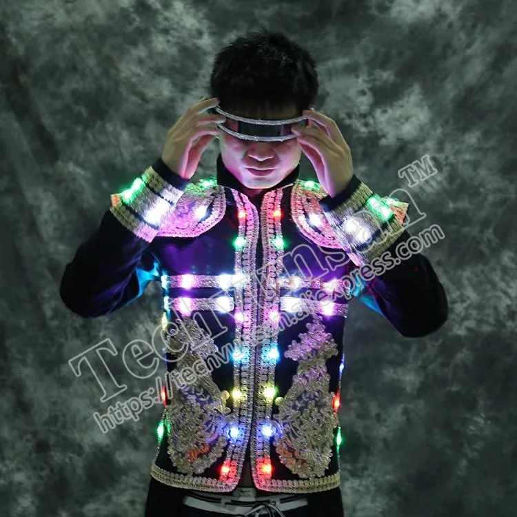 

Night shop performance clothing LED luminescent clothes Jazz bullfight DRESS NIGHT DRESS tail bar DJ singer stage wine suit