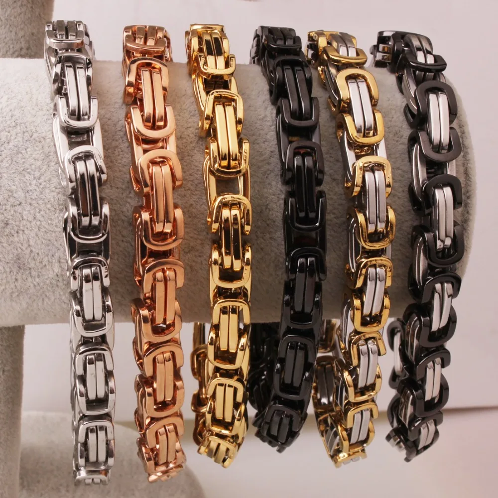 Top Stainless Steel Bracelet For Men Women Byzantine Box Link Chain Gold Silver Black Color Bracelets 2018 Fashion Jewelry 7-11\