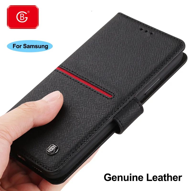 Luxury Genuine Leather Wallet Case For Samsung Galaxy S9 S10 S20 Plus Note 8 9 10 20 Case Shockproof Protective Flip Cover Cases