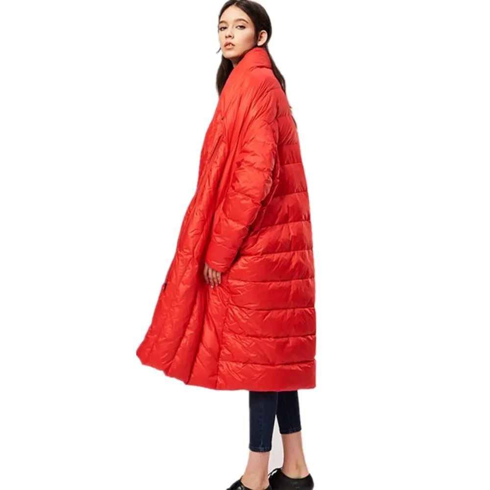 

fashion 90% duck down coat fashion brand high collar cloak style long down jacket women's loose style thicker warm coat wq293