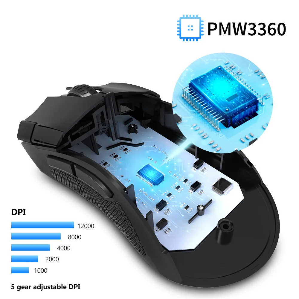 Imagem -03 - Delux M625 Pmw3360 Sensor Gaming Mouse 12000dpi 12000fps Botões Rgb Backlight Óptica com Chave de Fogo para Fps Gamer