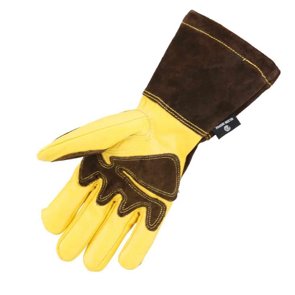 Welding Work Gloves with Coffee Palm Welders Thick Cow Split Leather Kitchen Stove Heat Resistant BBQ Glove HY042