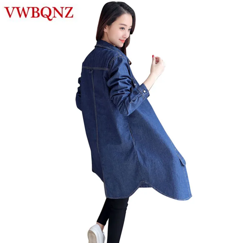 

Mid-length Denim Jacket Women Windbreaker Coat Spring Autumn New Loose Long-sleeve Jeans Jackets Outwear Casual Female Shirts