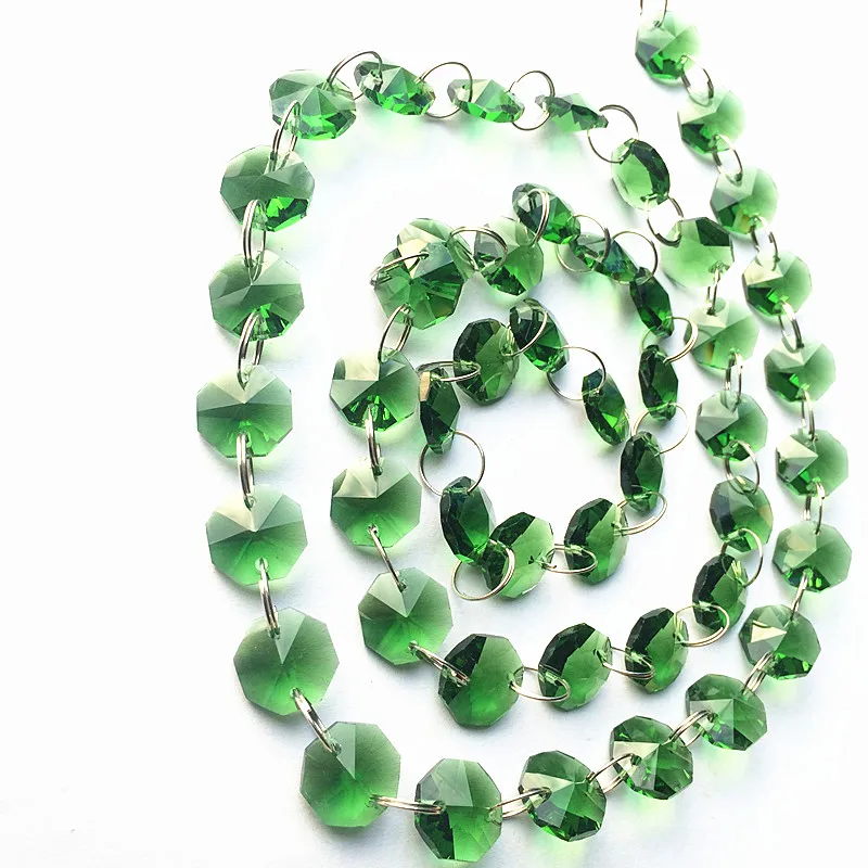 

10meter/ lot Glittering Crystal 14MM Octagon Beads Glass Green Garland Strands, DIY Crystal beads Curtain For Home Decoration