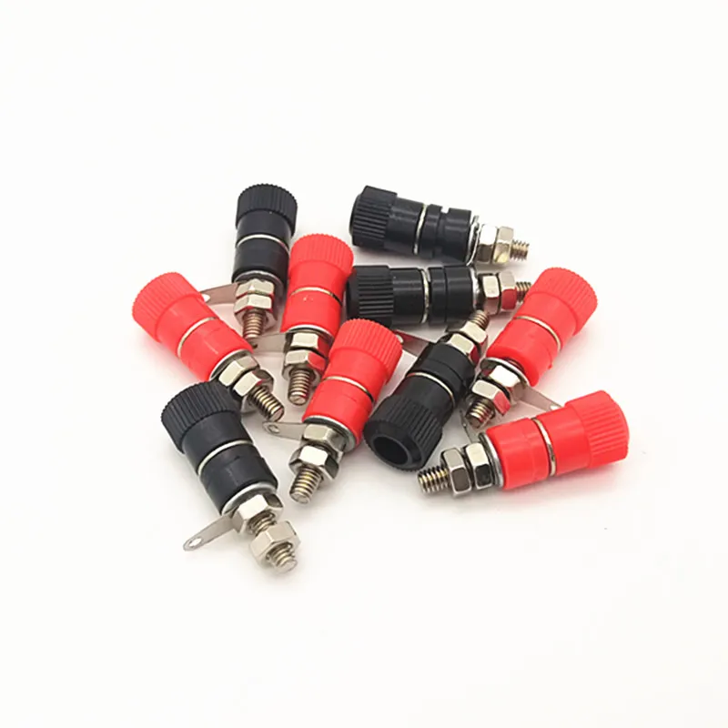 100pcs/lot 4mm Banana Plug Jack Connector Mount Black Red Terminal Blocks JS-910B Amplifier Terminal Connectors.