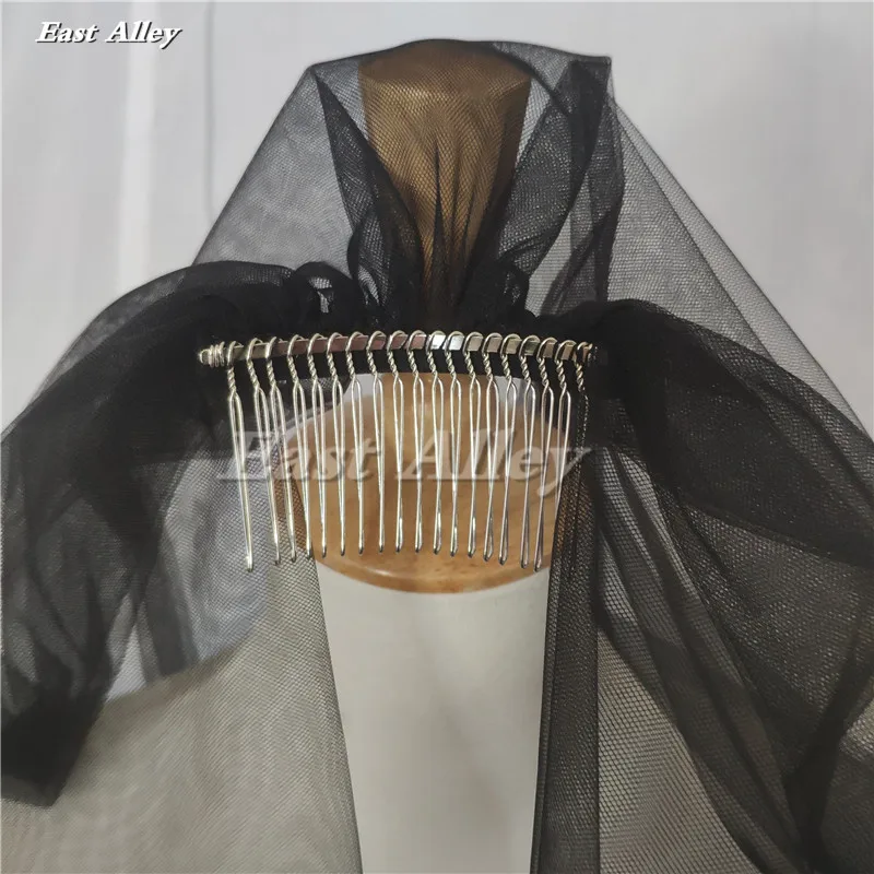 Soft Black 2 Layer 70cm/90cm Cut Edge Wedding Veil Fingertip Bridal Veil Metal Comb in White ,Ivory, Black, Champagne