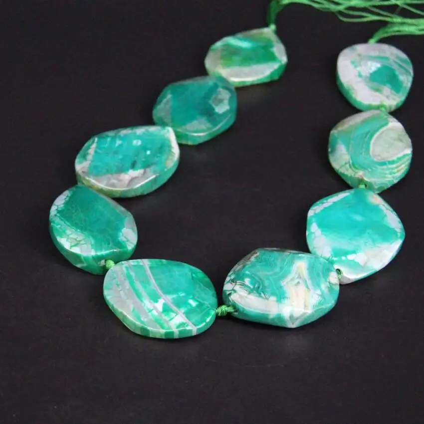 

Approx9PCS/strand Large Green Dragon Veins Faceted Raw Agates Cut Slab Nugget Beads,Natural Drusy Stone Slice Pendants Jewelry