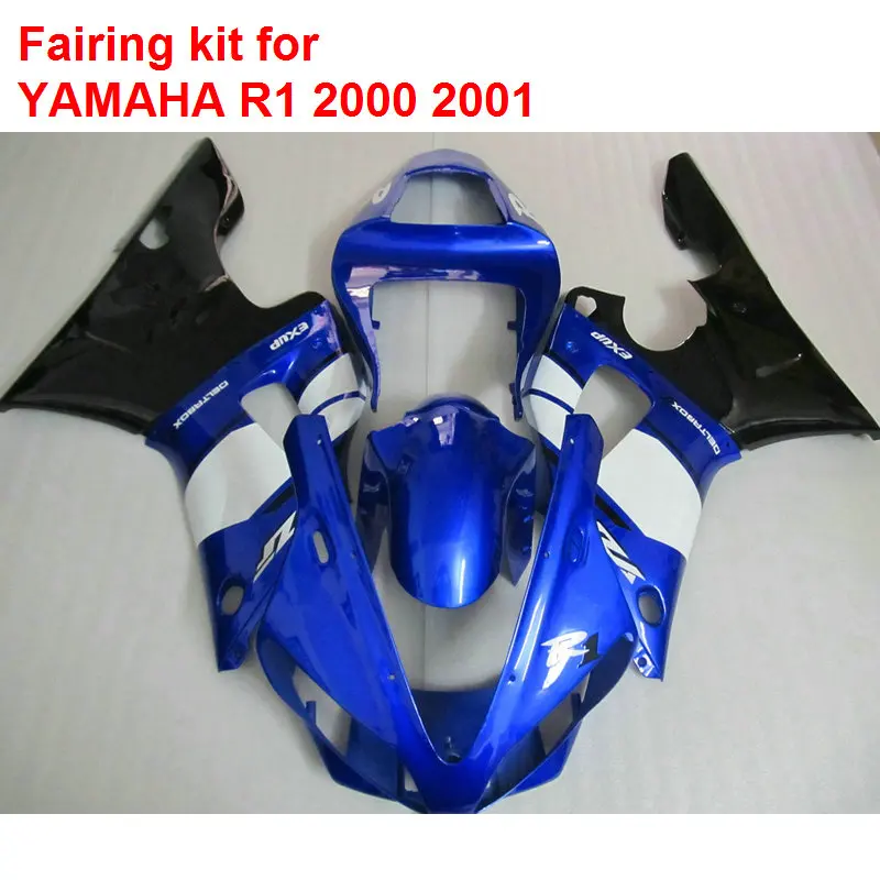 

Free customize fairing kit for Yamaha YZF R1 00 01 blue black white motorcycle fairings set YZFR1 2000 2001 BA42