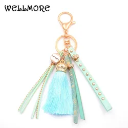 WELLMORE 2017 leather,tassel,colorful alloy Key Chain For Women Girl Bag Keychain