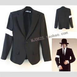 MJ Michael Jackson Dangerous BAD Tour Black Suit Armband Punk Blazers Men's Fashion Suit  Slimly