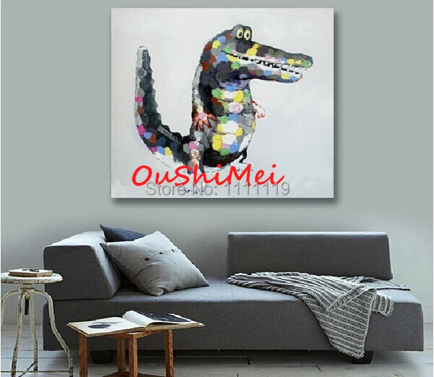 

Hand Painted Crocodile Animals Oil Painting For Living Room Wall Decor Funny Abstract Crocodi Paintings NO Frame Canvas Pictures