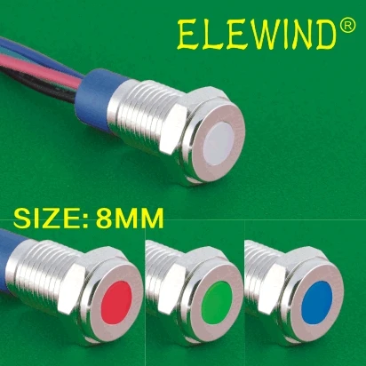 ELEWIND flat head 8mm 10MM 12MM metal IP67 sealed RGB three color led indicator light  signal pilot  lamp with 15cm cable