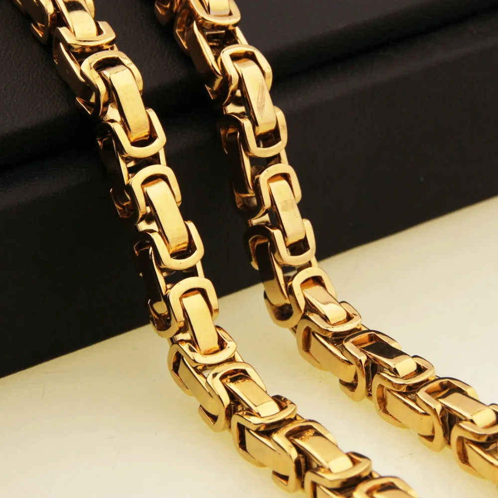 5/6/8mm Any Length Gold Tone Byzantine Stainless Steel Necklace Boys Mens Chain Necklace Fashion jewelry