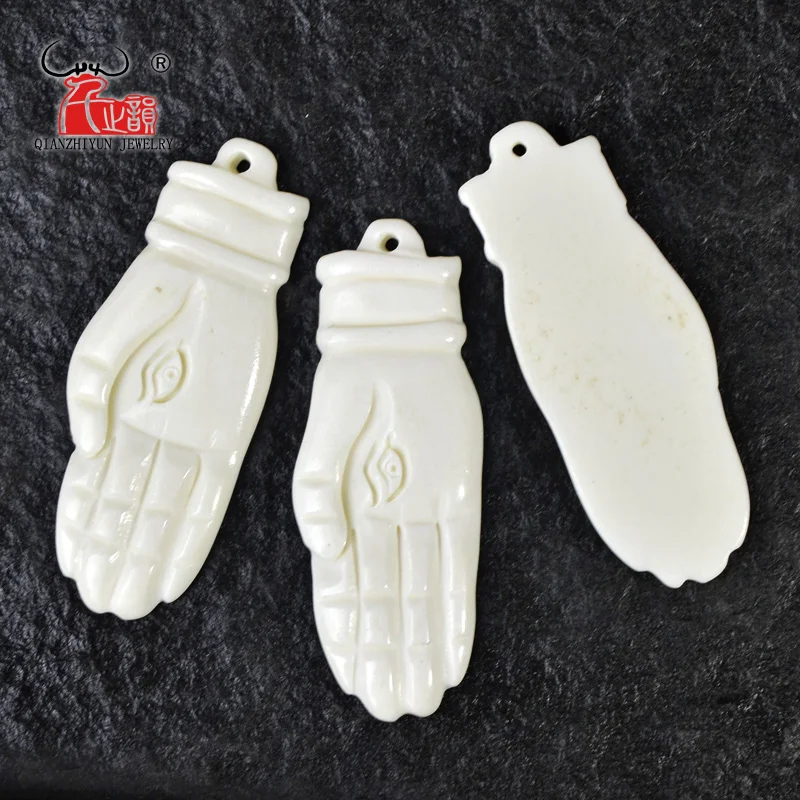 hand of god 3PCS Handmade Carved Bone Fatima's hand Pendant Surfer Sport Style Beads DIY Jewelry Accessory 54mmX20mm