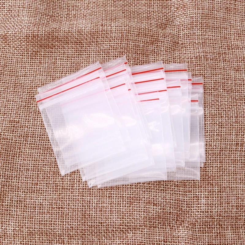 500Pcs/Pack Clear Bag Resealable Plastic Bags Red Grip Self Press Seal Zip Lock Plastic Packaging Bags Jewelry Pouch Display bag