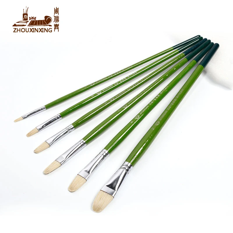 

6pcs/set pig Bristles Green wood rod gouache oil painting pen acrylic pen watercolor pen art teaching student training