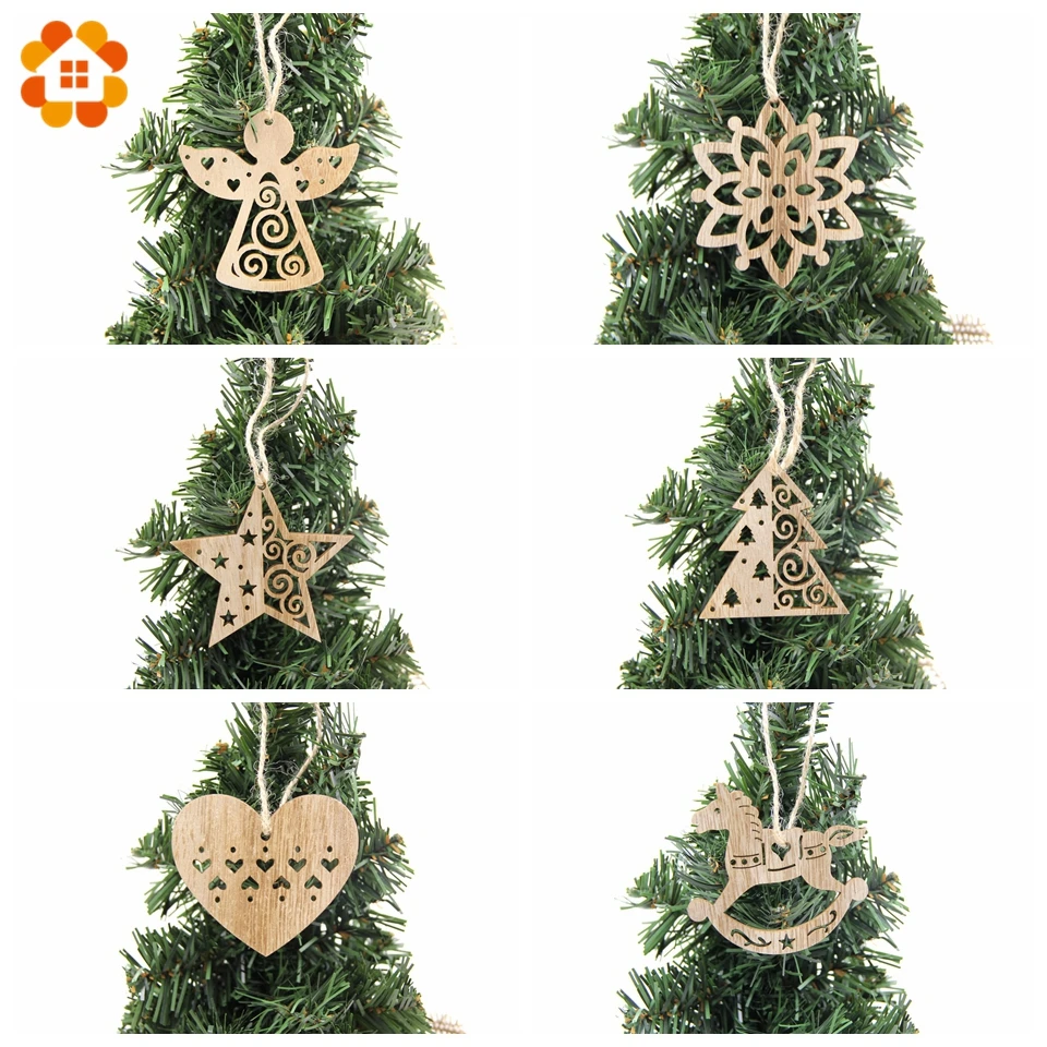 10PCS Lovely Vintage Christmas Wooden Pendant Ornaments DIY Wood Crafts Kids Gift Xmas Tree Ornament Christmas Party Decorations