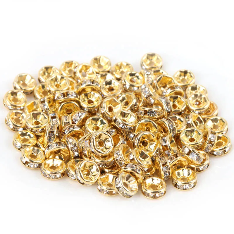 8MM Metal Silver Plated Crystal Rhinestone Rondelle Spacer Beads 18 Colors For Choose 50Pcs Wholesale SG008MX