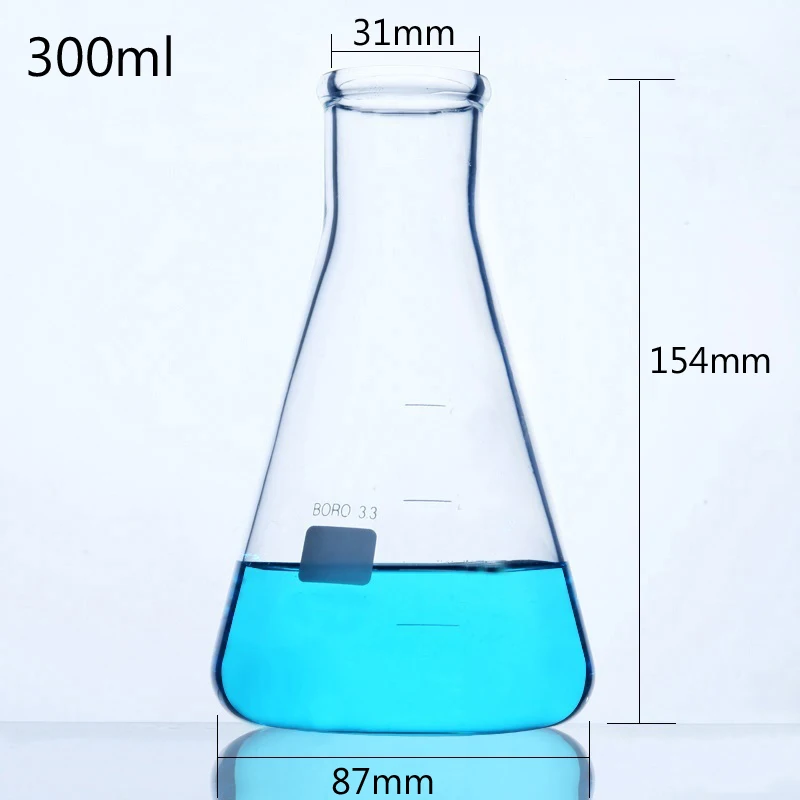 LINYEYUE 300mL Glass Conical Flask Chemistry Erlenmeyer Flask Borosilicate high temperature resistance Laboratory Equipment