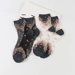 DONG AI Lace Transparent Crystal Women Socks Different Style Lurex Sox Comfy Sheer Silk Harajuku Socks Calcetines Mujer