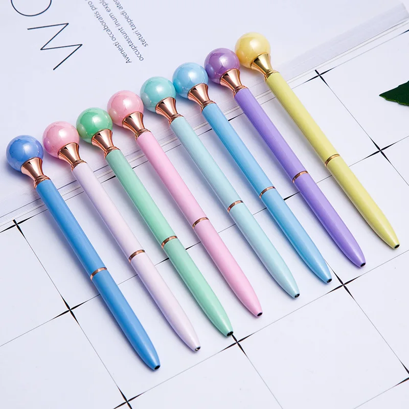 

Big Ball top Pen Gem Ballpoint pen ring wedding office Metal ring roller ball pen Rose gold silver pink purple