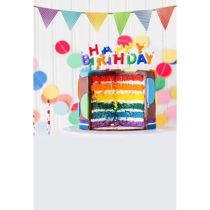 

5x7ft Happy Birthday Cake Candles Party Washable One Piece wrinkleFree Banner Photo Studio Background Backdrop Polyester Fabric