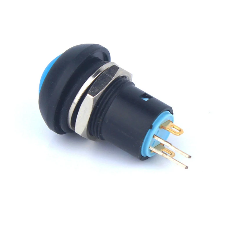 W01 12mm Latching Button Domed Head Plastic 12V Dot Lamp Pin Terminal Waterproof Push Button Switch