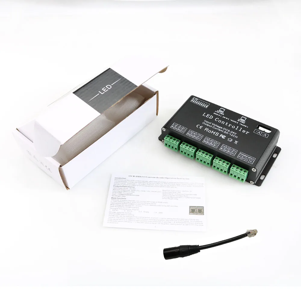 12 Channels DMX 512 RGB LED Strip Controller  5A*12CH ,DC5V-24V DMX Decoder Dimmer Driver Use for LED Strip Light