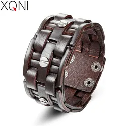 XQNI Bracelet For Men Uneven Surface Stitching Pattern Leather Bracelet & Bangle Male Accessories Jewelry Father's Day Gift