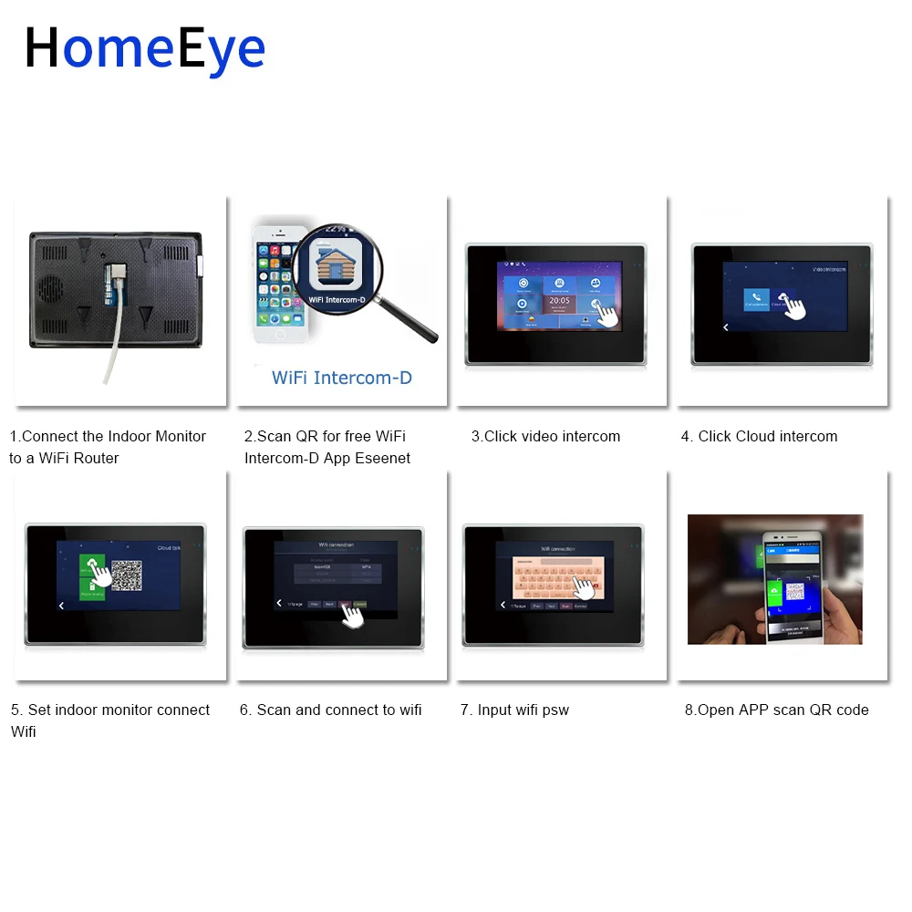 720P WiFi IP Video ประตูโทรศัพท์วิดีโอ Intercom 1-2 Home ระบบ Android IOS App ระยะไกลปลดล็อคหน้าจอสัมผัสขายส่ง