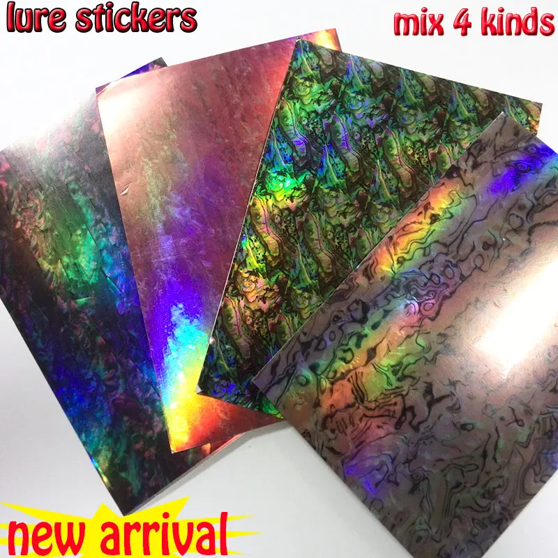 big size 10CM*15CM  MIX 4 kinds color lure stickers lure skin ,fish skin each color 2paper total 8pcs/lot