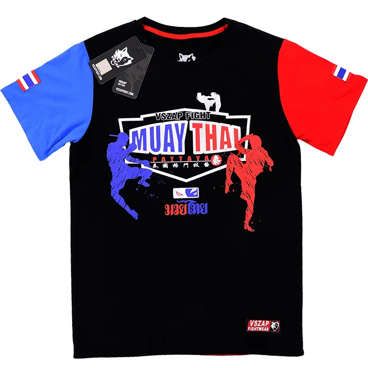 Vszap-męska koszulka bokserska Mma, odzież bojowa z rękawem MMA, Tiger Muay Thai T Shirt, wilk, tajski