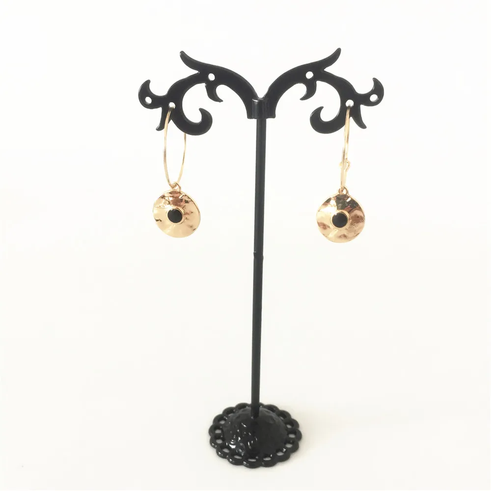 Trendy Gold Color Hoop Earrings in Hammered Disc Black Enamel Charm Tiny earrings for Women boucles d oreille femme 2019