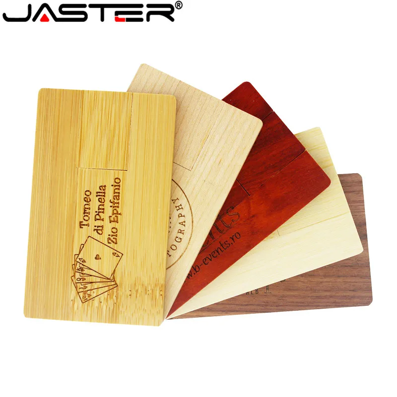 JASTER Logo Personalizzato Pendrive Carta di Credito Usb Flash Drive di Legno Pen Drive 8gb 16gb 32gb del Usb del Regalo bastone (più di 1pcs libero logo)