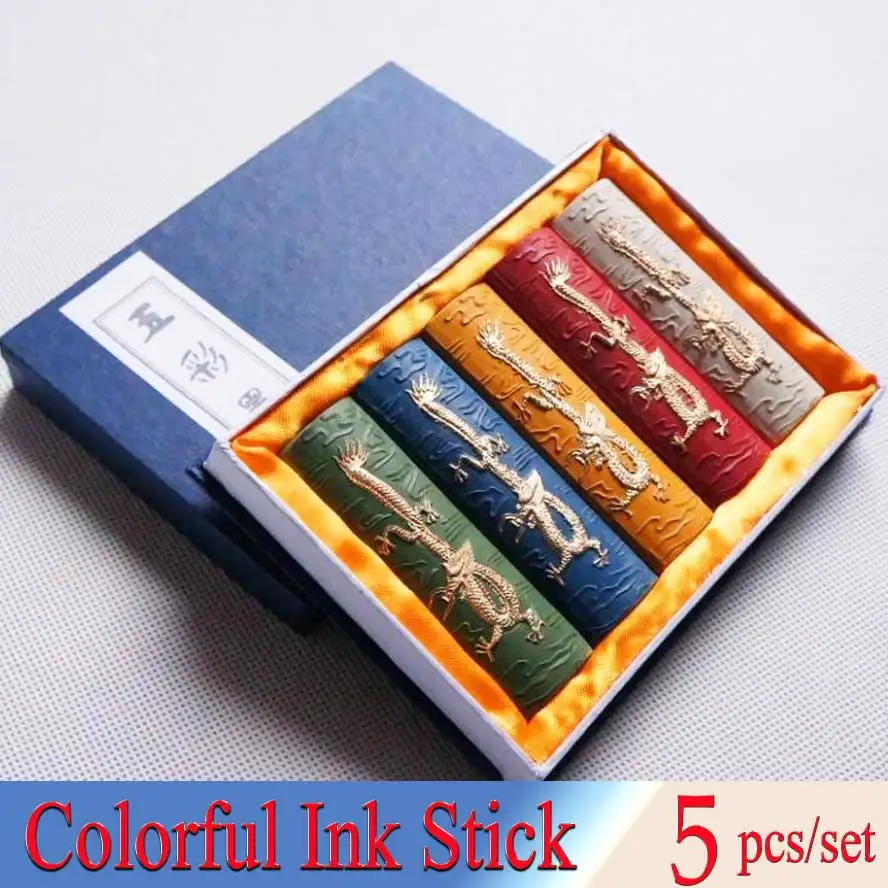 

5pcs/set Chinese Paint Solid Ink Stick For Painting Calligraphy 5 Dragons ink Hui Mo Lao Hu Kai Wen Colorful Inker Art supplies