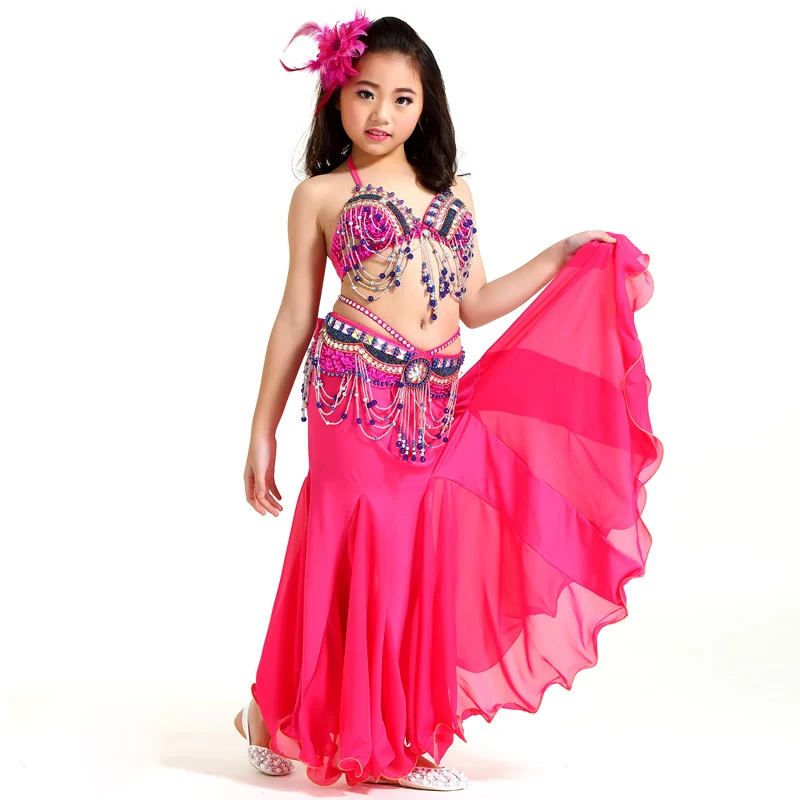 2018 New Children Belly Dance Clothes 3-piece Oriental Outfit Belly Dance Costume Set Competition Fishtai Skirts #865-1