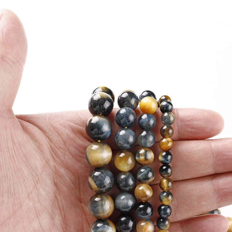Natural Stone Blue Golden Tiger Eye Spacer4 6 8 10 12mm Round Loose Beads Fit DIY Charms Jewelry Making Bracelet Necklace