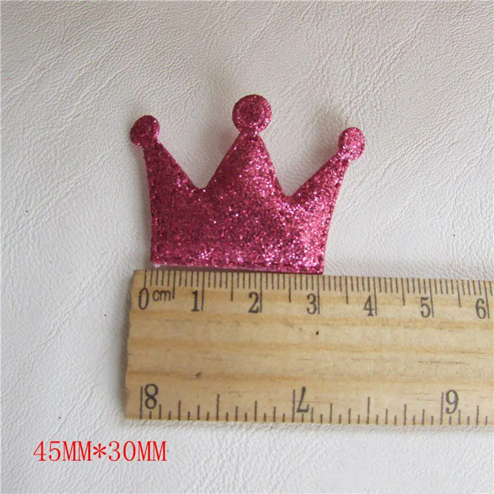 50pcs/lot Glitter PU Crown padded applique Crafts for headwear hairbands ornament dress decoration DIY accessories 45MM*30MM