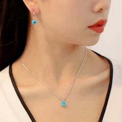 Multicolor Round Zircon Pendant Red Blue Pink Black Circle Necklace Earrings Jewelry Sets for Women