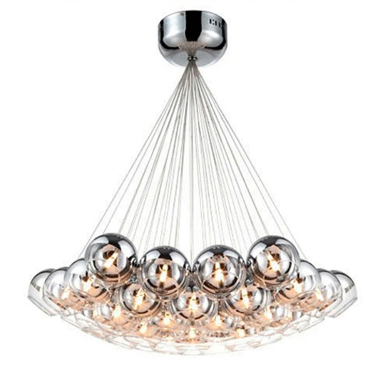 

willlustr modern LED crystal ball lamps glass pendant light cluster hanging staircase lighting semi sliver glass multi-head lamp