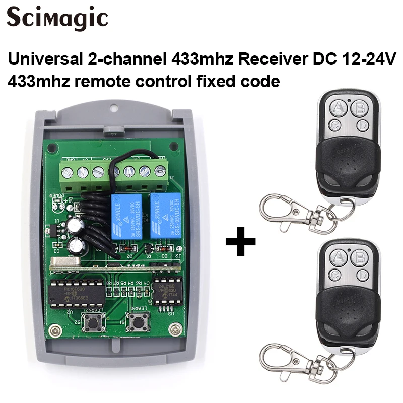 2 channel Gate Garage remote control 433mhz receiver + 433mhz remote control duplicator + 433mhz antenna