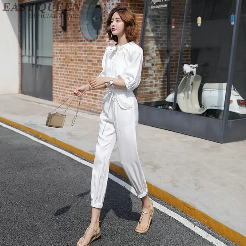 Putih Jumpsuit 2019 Musim Semi Musim Panas Hip Hop Overall Pinggang Elastis Setengah Lengan Harem Celana Kodok Saku Wanita Dungarees DD2223