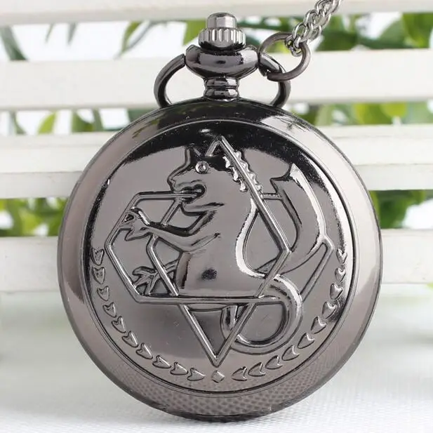 

New Dark Tone Fullmental Alchemist Pocket Watch Cosplay Edward Elric With Chain Anime Boys Gift PP584