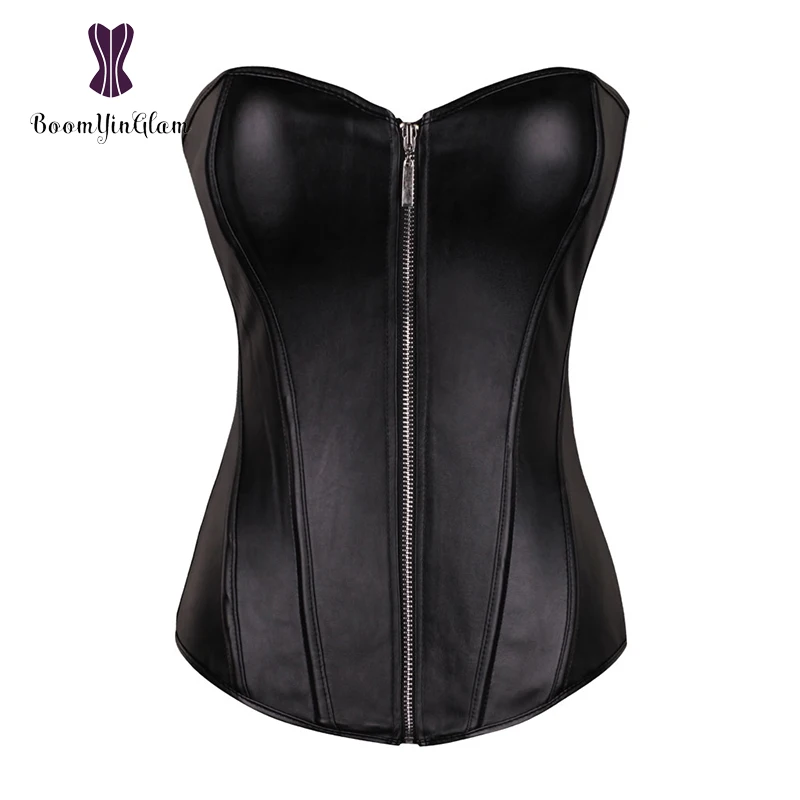 

Wholesale Front Zipper Everyday Waist Shapers Slimming Appliques Shapewear Bodysuit Women Bustier Leather Corset 834#